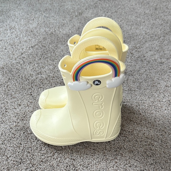 CROCS Other - CROCS Kids Cream Boots with Rainbow Accent